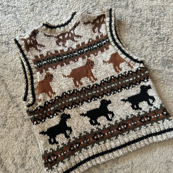 Kitestrings Hartstrings Sweater Vest Vintage Boys 4T Vintage Brown Dogs Chunky - Picture 2 of 6